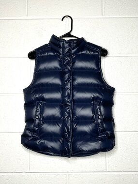 < J. Crew Navy Blue Shiny Puffer Vest Size Small >